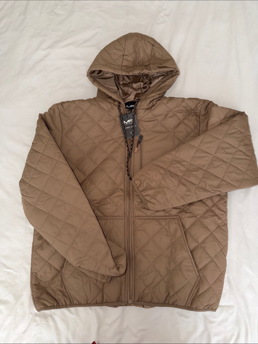 Quilted Hooded Jacket in Taupe - Unbranded